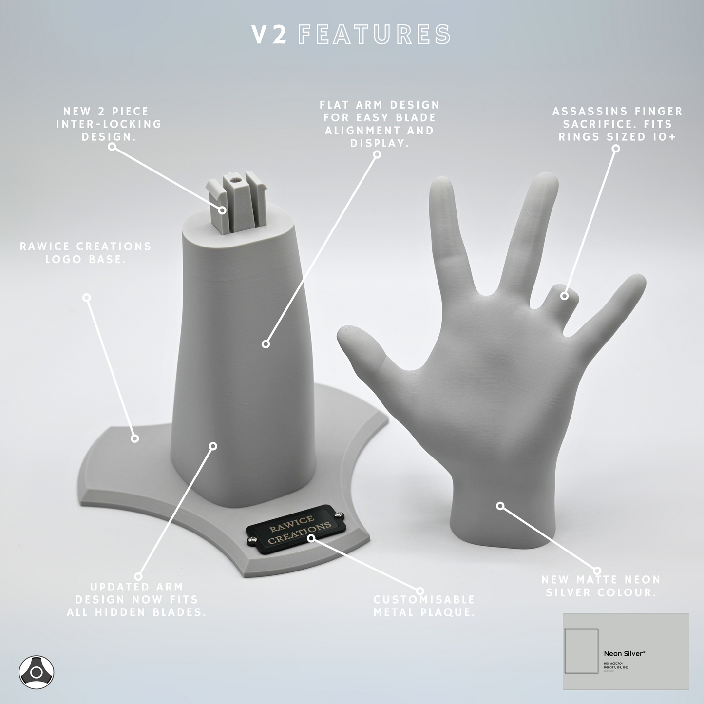 Rawice Creations V2 LEFT Display Arm Stand - For Assassin's Hidden Blades