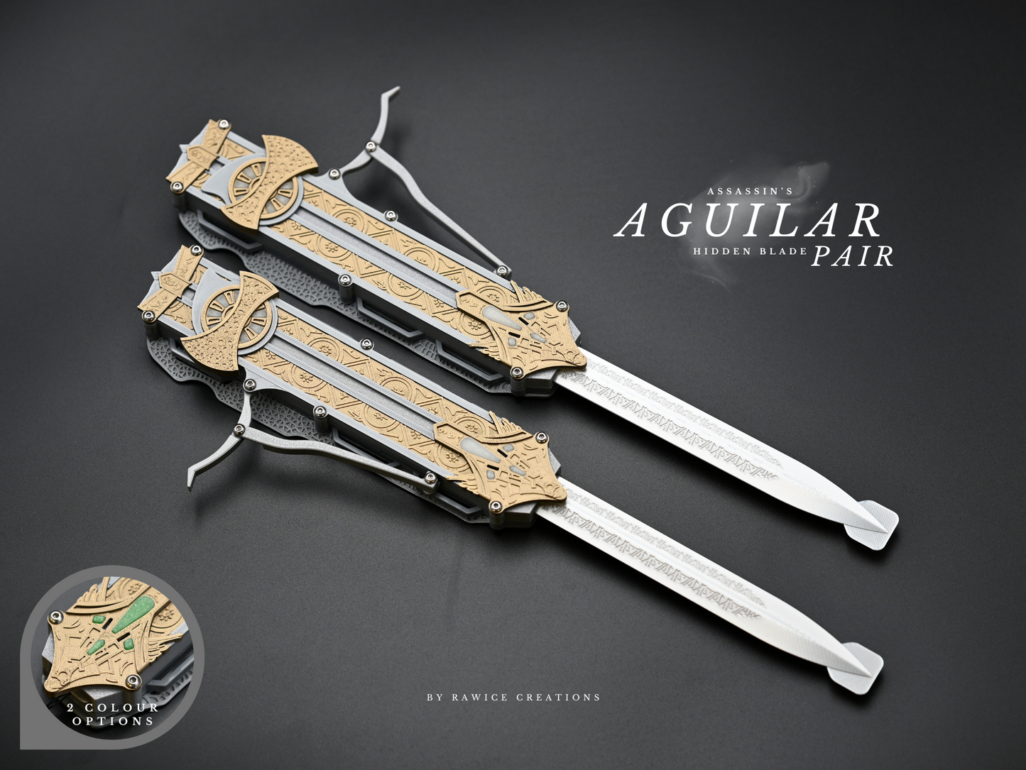 RAWICE CREATIONS V2 Assassin's Aguilar Hidden Blades Pair - AC Movie Blades (2 Colour Options)