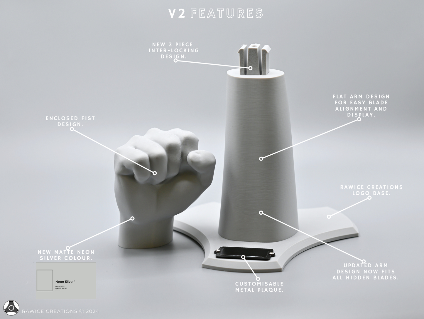 RAWICE CREATIONS Rawice Creations V2 Fist Display Arm Stand - For Assassin's Hidden Blades